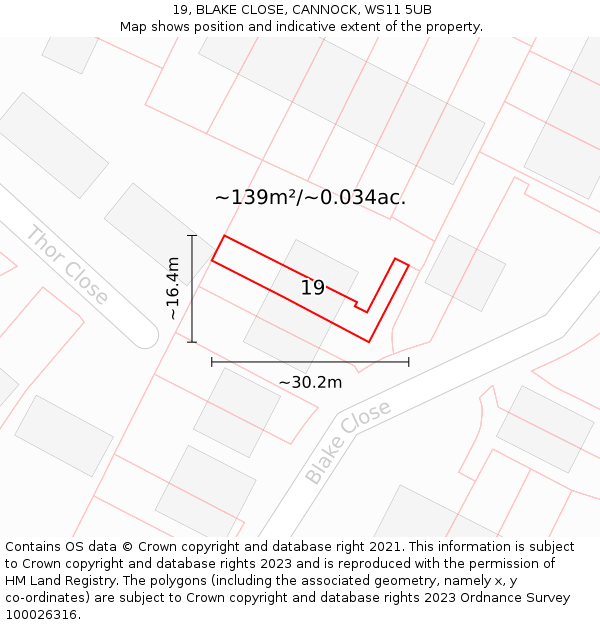 19, BLAKE CLOSE, CANNOCK, WS11 5UB: Plot and title map