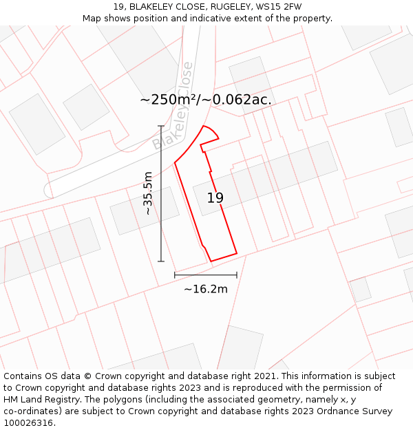 19, BLAKELEY CLOSE, RUGELEY, WS15 2FW: Plot and title map