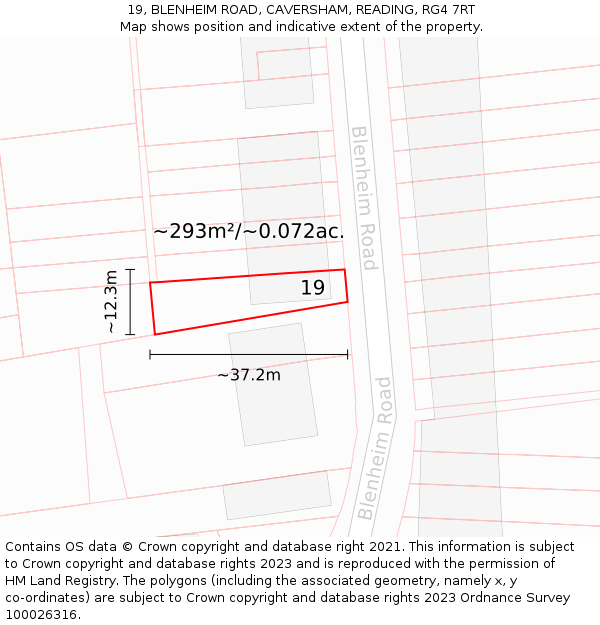 19, BLENHEIM ROAD, CAVERSHAM, READING, RG4 7RT: Plot and title map