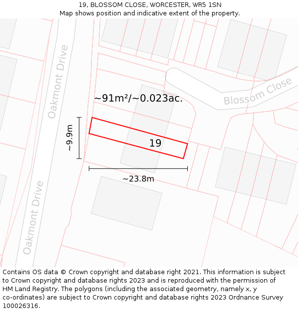 19, BLOSSOM CLOSE, WORCESTER, WR5 1SN: Plot and title map