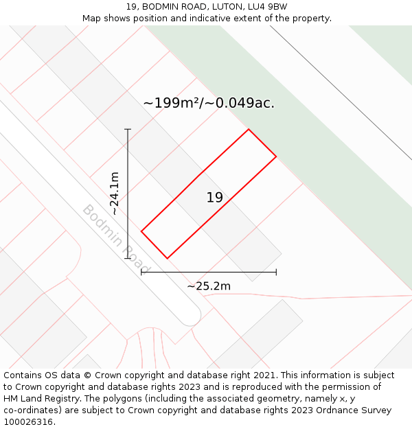 19, BODMIN ROAD, LUTON, LU4 9BW: Plot and title map