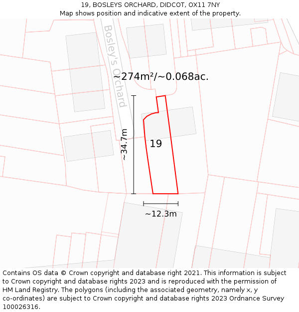 19, BOSLEYS ORCHARD, DIDCOT, OX11 7NY: Plot and title map