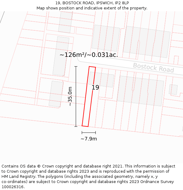 19, BOSTOCK ROAD, IPSWICH, IP2 8LP: Plot and title map