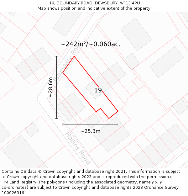 19, BOUNDARY ROAD, DEWSBURY, WF13 4PU: Plot and title map