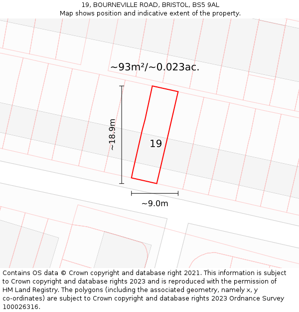 19, BOURNEVILLE ROAD, BRISTOL, BS5 9AL: Plot and title map