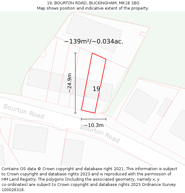19, BOURTON ROAD, BUCKINGHAM, MK18 1BG: Plot and title map