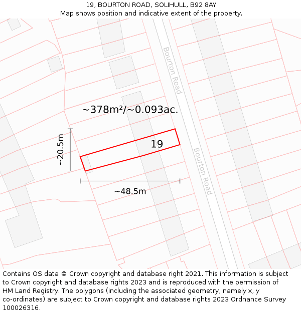 19, BOURTON ROAD, SOLIHULL, B92 8AY: Plot and title map