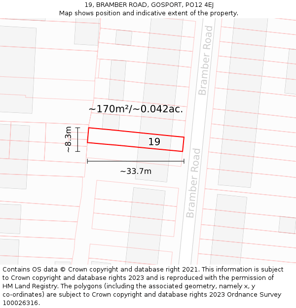 19, BRAMBER ROAD, GOSPORT, PO12 4EJ: Plot and title map