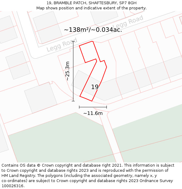 19, BRAMBLE PATCH, SHAFTESBURY, SP7 8GH: Plot and title map