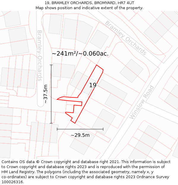 19, BRAMLEY ORCHARDS, BROMYARD, HR7 4UT: Plot and title map