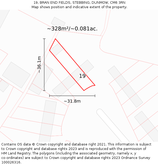 19, BRAN END FIELDS, STEBBING, DUNMOW, CM6 3RN: Plot and title map