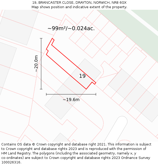19, BRANCASTER CLOSE, DRAYTON, NORWICH, NR8 6GX: Plot and title map