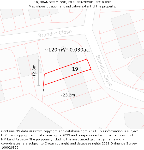 19, BRANDER CLOSE, IDLE, BRADFORD, BD10 8SY: Plot and title map