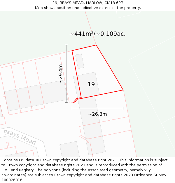 19, BRAYS MEAD, HARLOW, CM18 6PB: Plot and title map