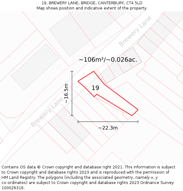 19, BREWERY LANE, BRIDGE, CANTERBURY, CT4 5LD: Plot and title map