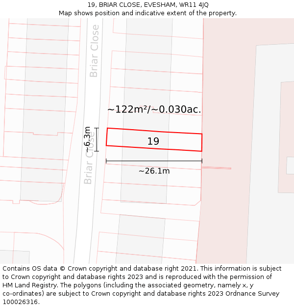 19, BRIAR CLOSE, EVESHAM, WR11 4JQ: Plot and title map