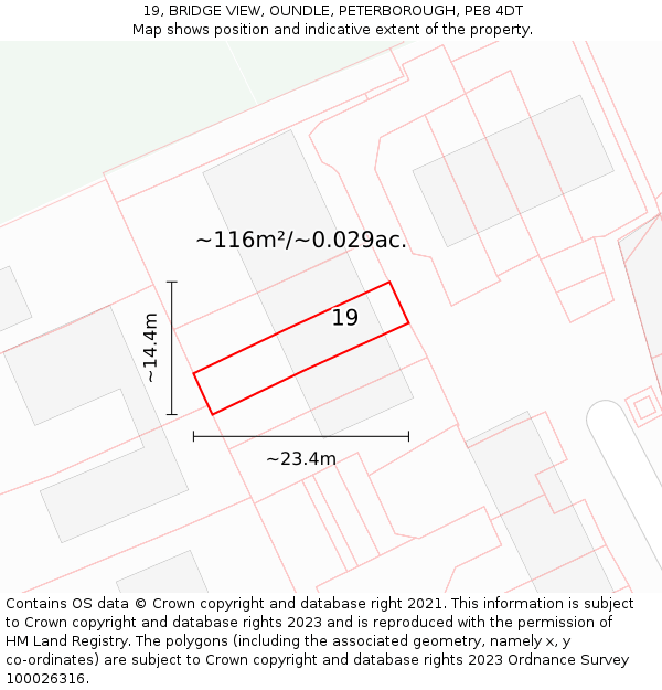 19, BRIDGE VIEW, OUNDLE, PETERBOROUGH, PE8 4DT: Plot and title map