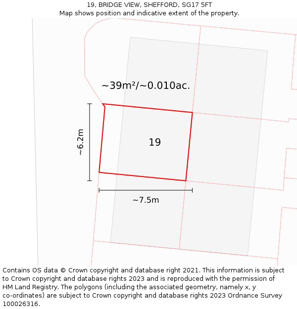 19, BRIDGE VIEW, SHEFFORD, SG17 5FT: Plot and title map