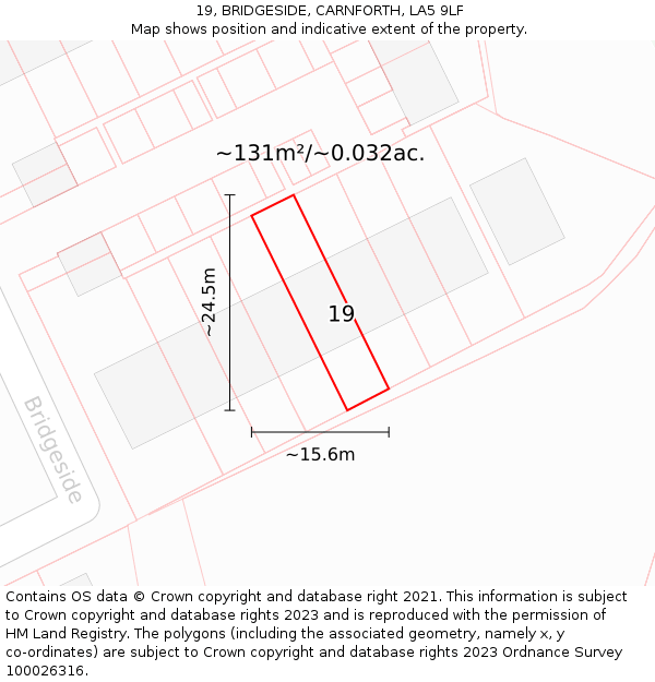 19, BRIDGESIDE, CARNFORTH, LA5 9LF: Plot and title map