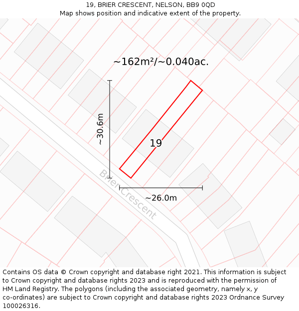 19, BRIER CRESCENT, NELSON, BB9 0QD: Plot and title map