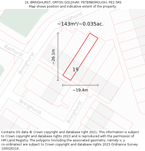 19, BRINGHURST, ORTON GOLDHAY, PETERBOROUGH, PE2 5RS: Plot and title map