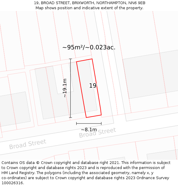 19, BROAD STREET, BRIXWORTH, NORTHAMPTON, NN6 9EB: Plot and title map
