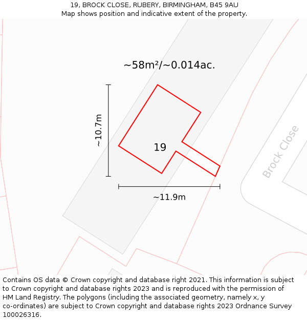 19, BROCK CLOSE, RUBERY, BIRMINGHAM, B45 9AU: Plot and title map