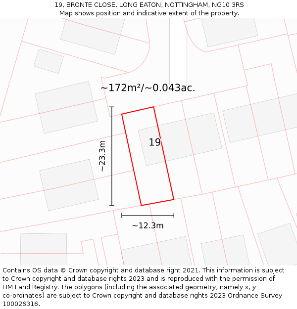 19, BRONTE CLOSE, LONG EATON, NOTTINGHAM, NG10 3RS: Plot and title map