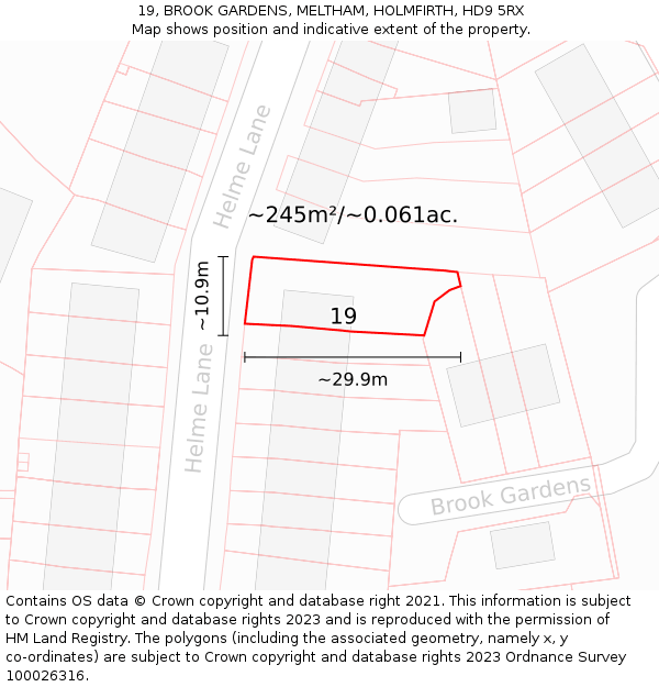 19, BROOK GARDENS, MELTHAM, HOLMFIRTH, HD9 5RX: Plot and title map