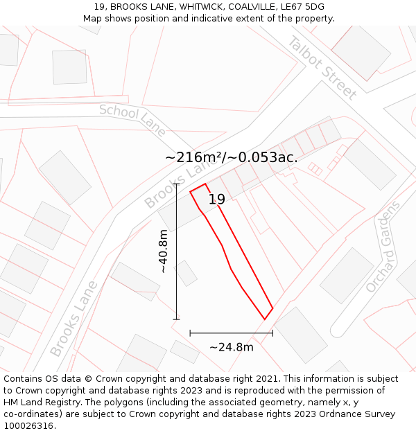 19, BROOKS LANE, WHITWICK, COALVILLE, LE67 5DG: Plot and title map