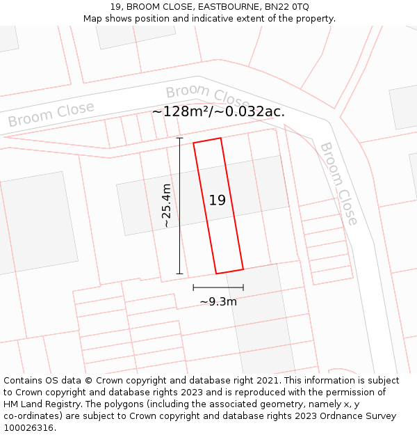 19, BROOM CLOSE, EASTBOURNE, BN22 0TQ: Plot and title map