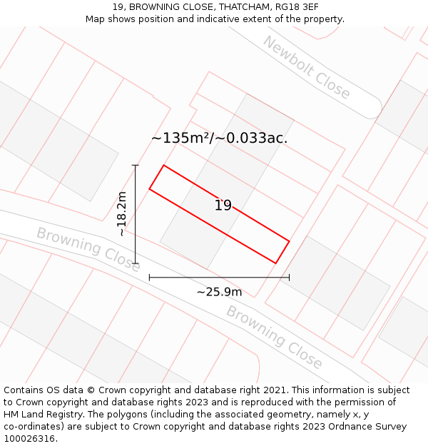 19, BROWNING CLOSE, THATCHAM, RG18 3EF: Plot and title map