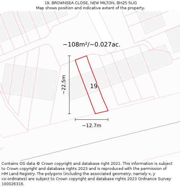 19, BROWNSEA CLOSE, NEW MILTON, BH25 5UG: Plot and title map