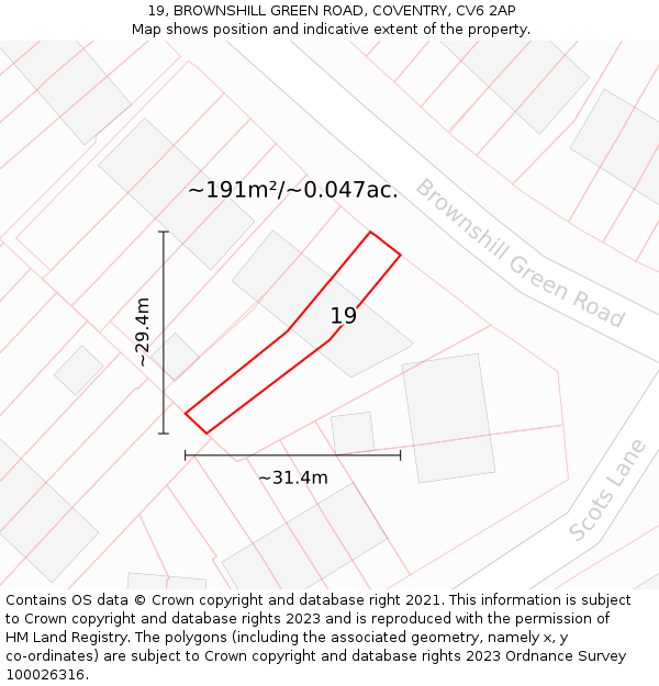 19, BROWNSHILL GREEN ROAD, COVENTRY, CV6 2AP: Plot and title map