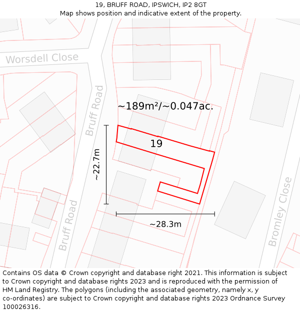 19, BRUFF ROAD, IPSWICH, IP2 8GT: Plot and title map