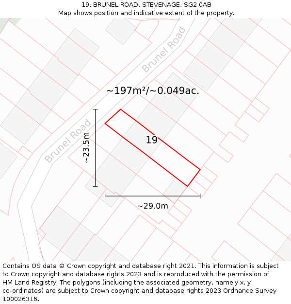 19, BRUNEL ROAD, STEVENAGE, SG2 0AB: Plot and title map