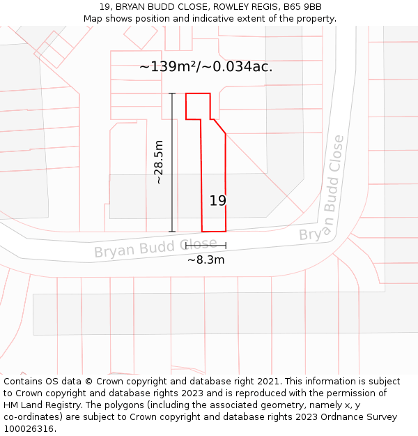 19, BRYAN BUDD CLOSE, ROWLEY REGIS, B65 9BB: Plot and title map