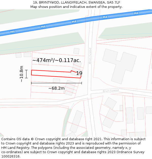 19, BRYNTYWOD, LLANGYFELACH, SWANSEA, SA5 7LF: Plot and title map