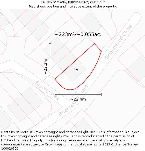 19, BRYONY WAY, BIRKENHEAD, CH42 4LY: Plot and title map