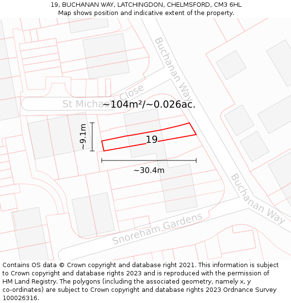 19, BUCHANAN WAY, LATCHINGDON, CHELMSFORD, CM3 6HL: Plot and title map
