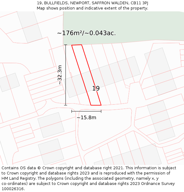 19, BULLFIELDS, NEWPORT, SAFFRON WALDEN, CB11 3PJ: Plot and title map