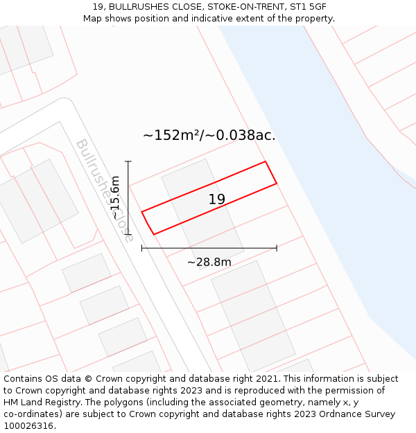 19, BULLRUSHES CLOSE, STOKE-ON-TRENT, ST1 5GF: Plot and title map