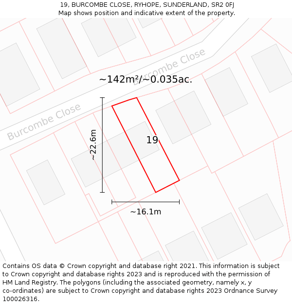19, BURCOMBE CLOSE, RYHOPE, SUNDERLAND, SR2 0FJ: Plot and title map
