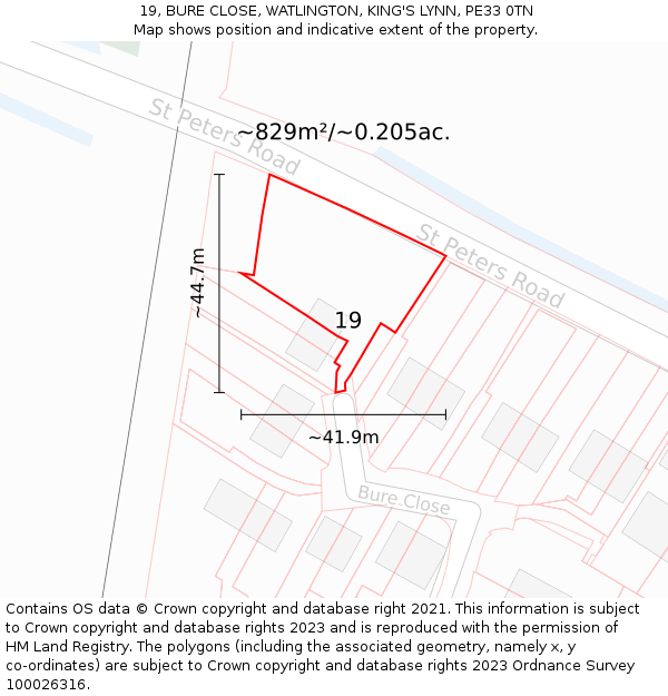 19, BURE CLOSE, WATLINGTON, KING'S LYNN, PE33 0TN: Plot and title map