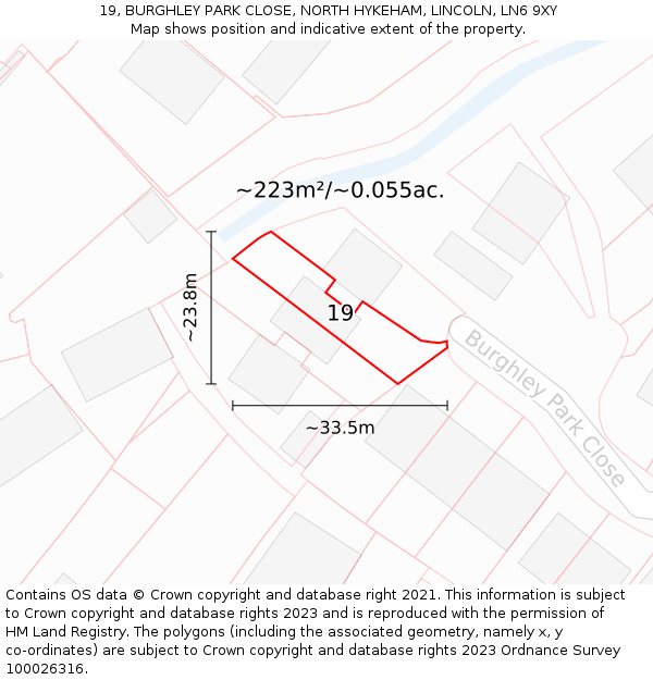 19, BURGHLEY PARK CLOSE, NORTH HYKEHAM, LINCOLN, LN6 9XY: Plot and title map