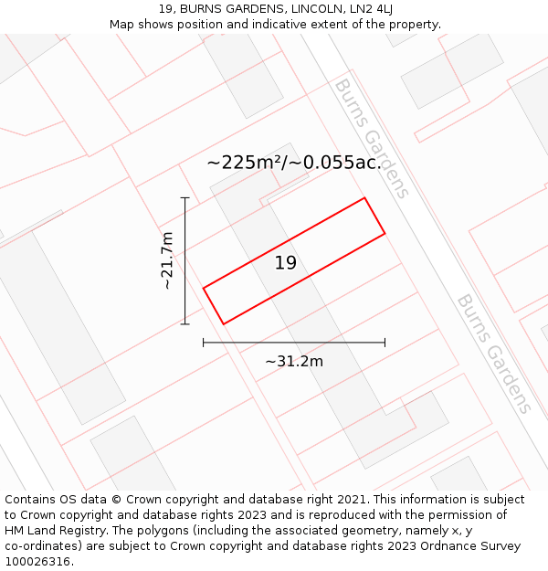 19, BURNS GARDENS, LINCOLN, LN2 4LJ: Plot and title map