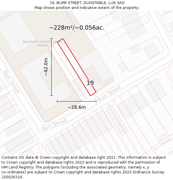 19, BURR STREET, DUNSTABLE, LU6 3AG: Plot and title map