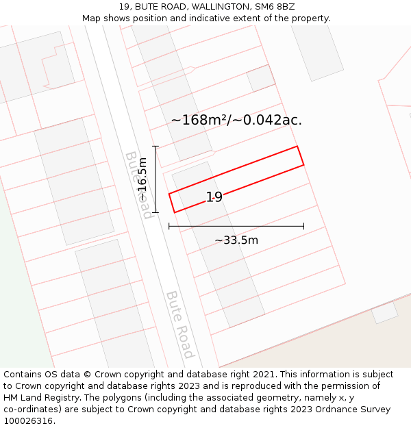 19, BUTE ROAD, WALLINGTON, SM6 8BZ: Plot and title map