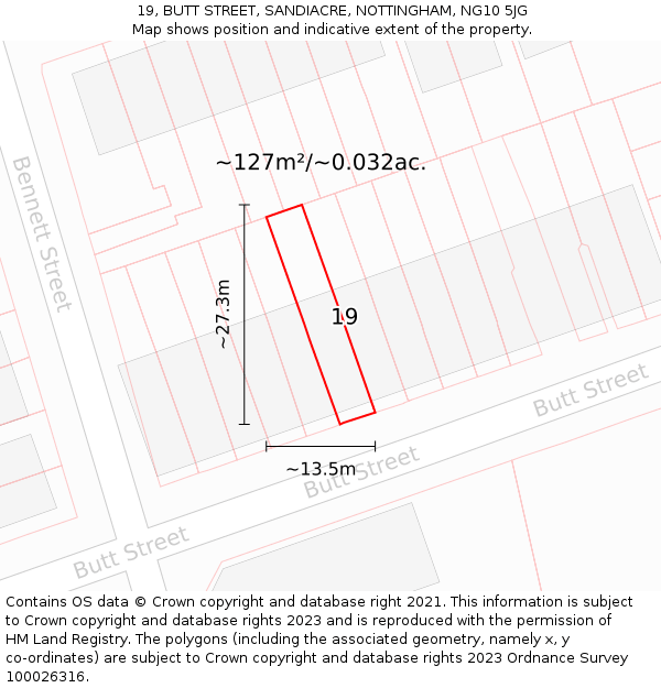 19, BUTT STREET, SANDIACRE, NOTTINGHAM, NG10 5JG: Plot and title map