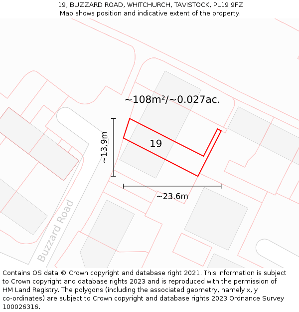 19, BUZZARD ROAD, WHITCHURCH, TAVISTOCK, PL19 9FZ: Plot and title map